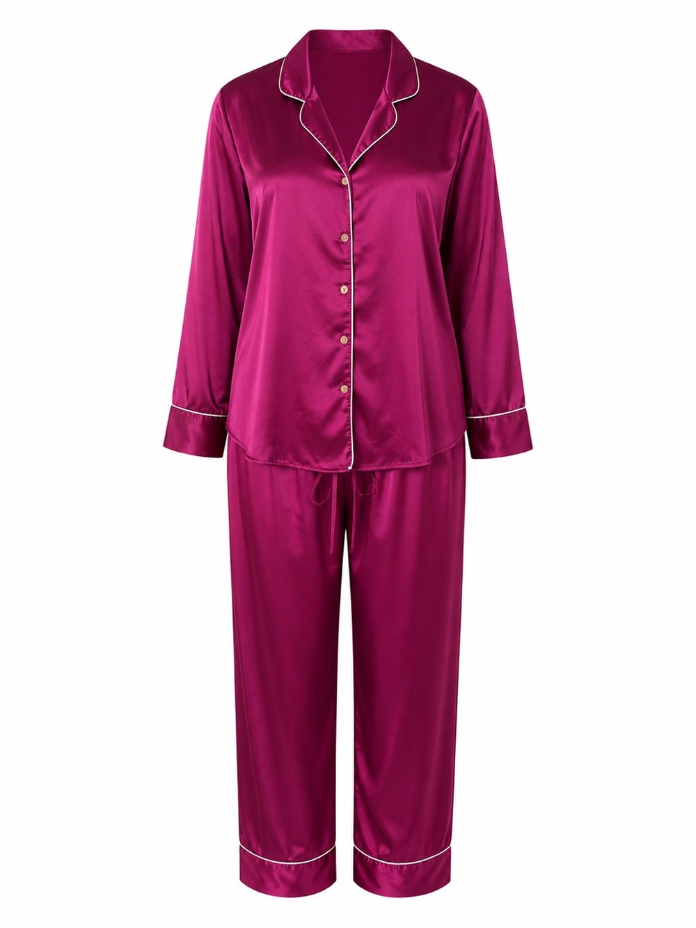 Natori Fuchsia Satin Pajama Set with Contrast Piping